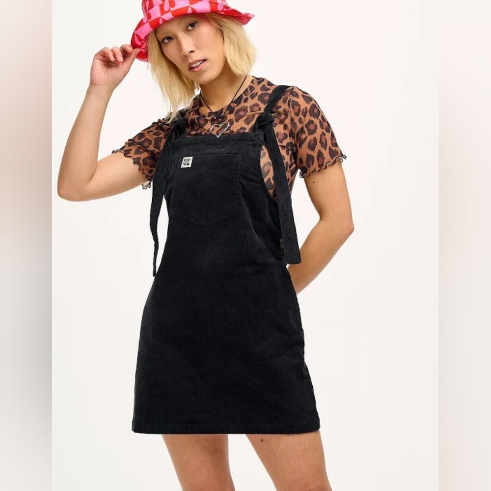 Lucy & Yak brand new nwt black corduroy mini pini pinafore dress/overalls - US8